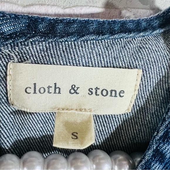 Anthropologie Cloth & Stone Asymmetrical Raw Hem Chambray Denim Dress Size S - Picture 7 of 8
